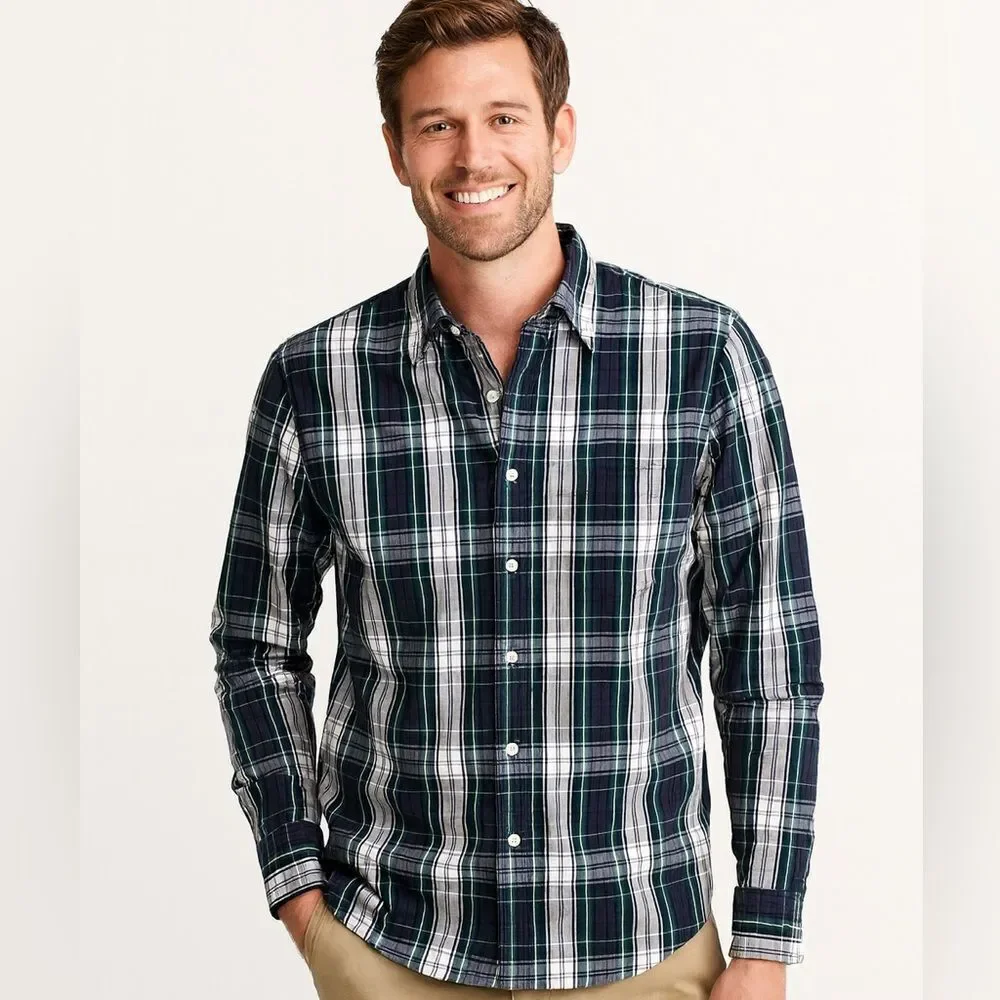 NWT J. Crew Men's Blue and Green Plaid Button Down Shirt